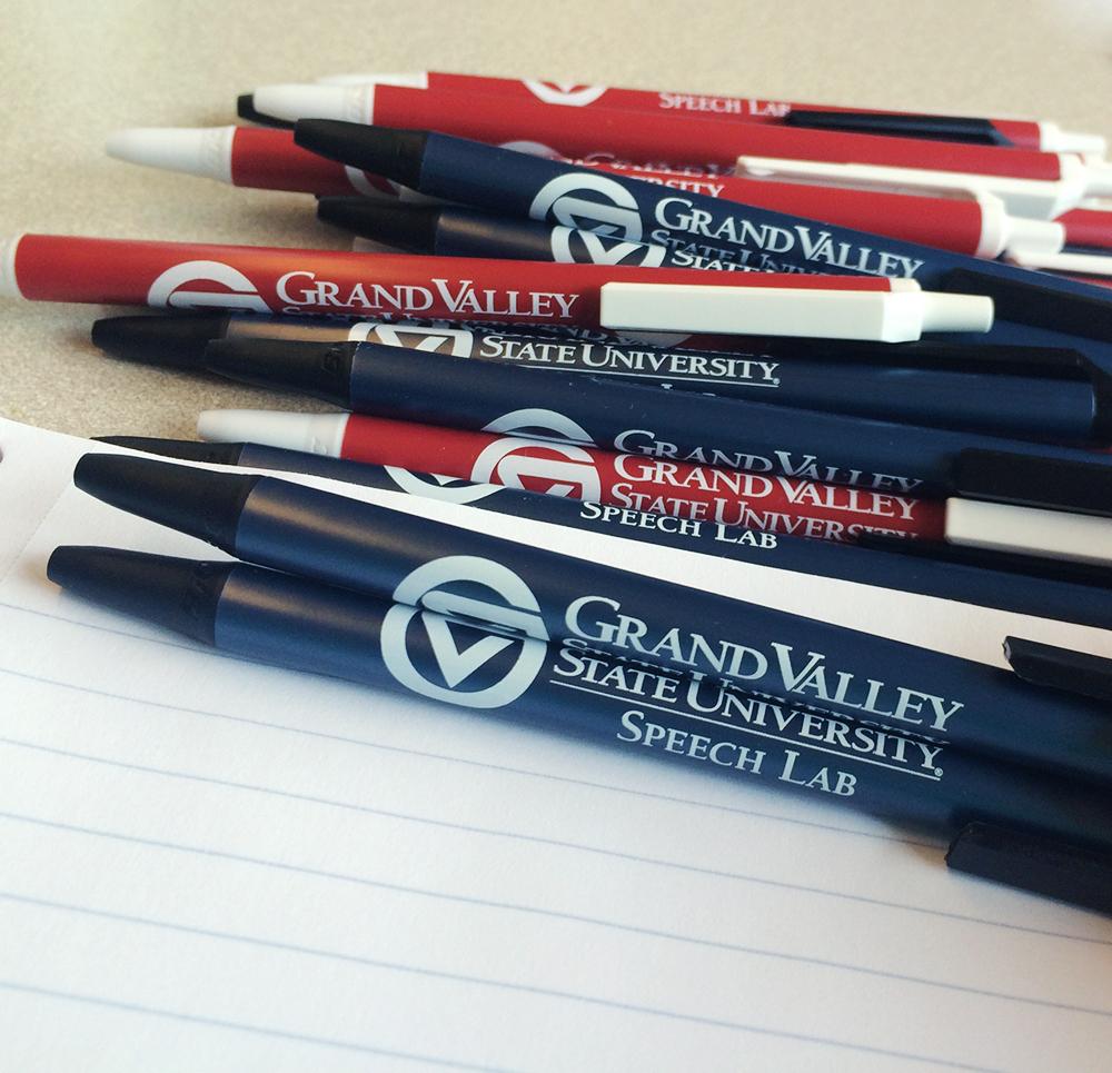 Red and blue Speech Lab pens
